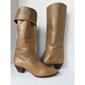 Hana Mackler Brown Leather Pull On‎ 6.5 AA Narrow VTG 80s Mid Calf